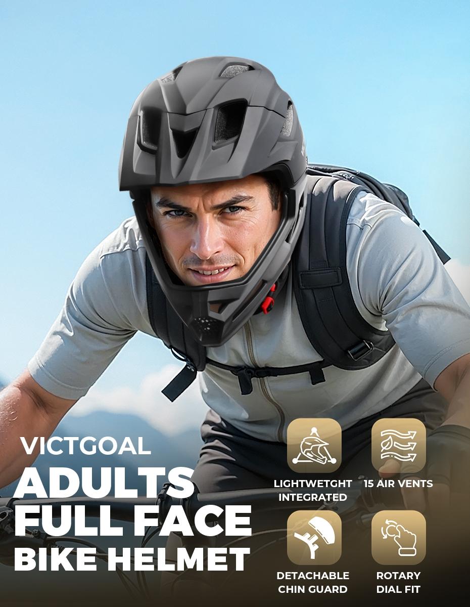 VICTGOAL Adult Detachable Mountain Bike Full Face Helmet, Men's Bicycle Head Protection, Off-Road MTB Safety Gear, Mbx Bmx Helmets, Motocross Helmet