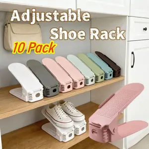Adjustable Shoe Rack Set of 10, Dual-Layer Storage Organizer for Closets, Space-Saving Footwear Display Stand