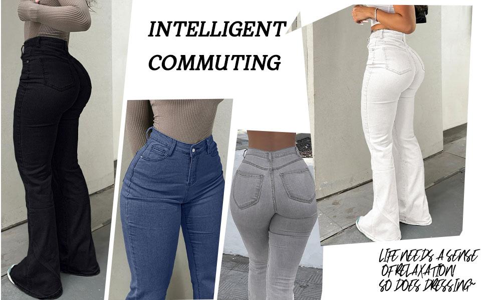 GILIPUR Y2K Women's High Waist Flare Leg Jeans, Casual Button Fly Pocket Design Bell Bottom Denim, Women's Bottoms for Daily Wear, Kardashian Style, 000 Jeans, Light Wash