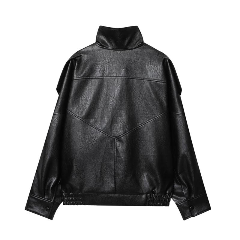 Women's Stand Collar Faux Leather Jacket, Streetwear Casual Long Sleeve Outerwear Coats for Spring & Fall & Winter, Ladies' Waterproof & Windproof Clothes for Daily Wear, Oversized Jacket for Women, Womenswear