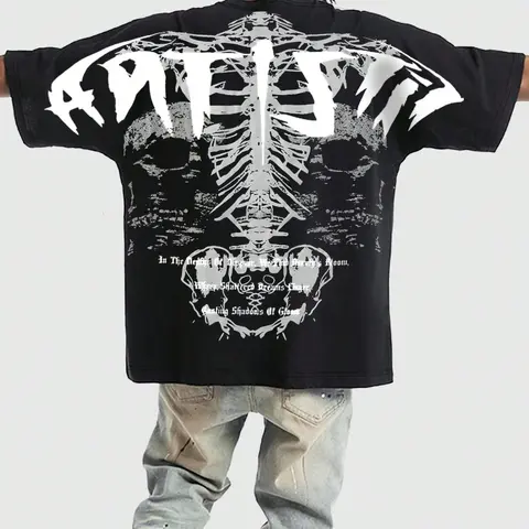 Men's Regular Fit Skeleton & Letter Print Round Neck Tee, Casual Short Sleeve Crew Neck T-Shirt for Summer, Fashion Men's Top for Daily Wear, Tropical, Menswear, Streetwear