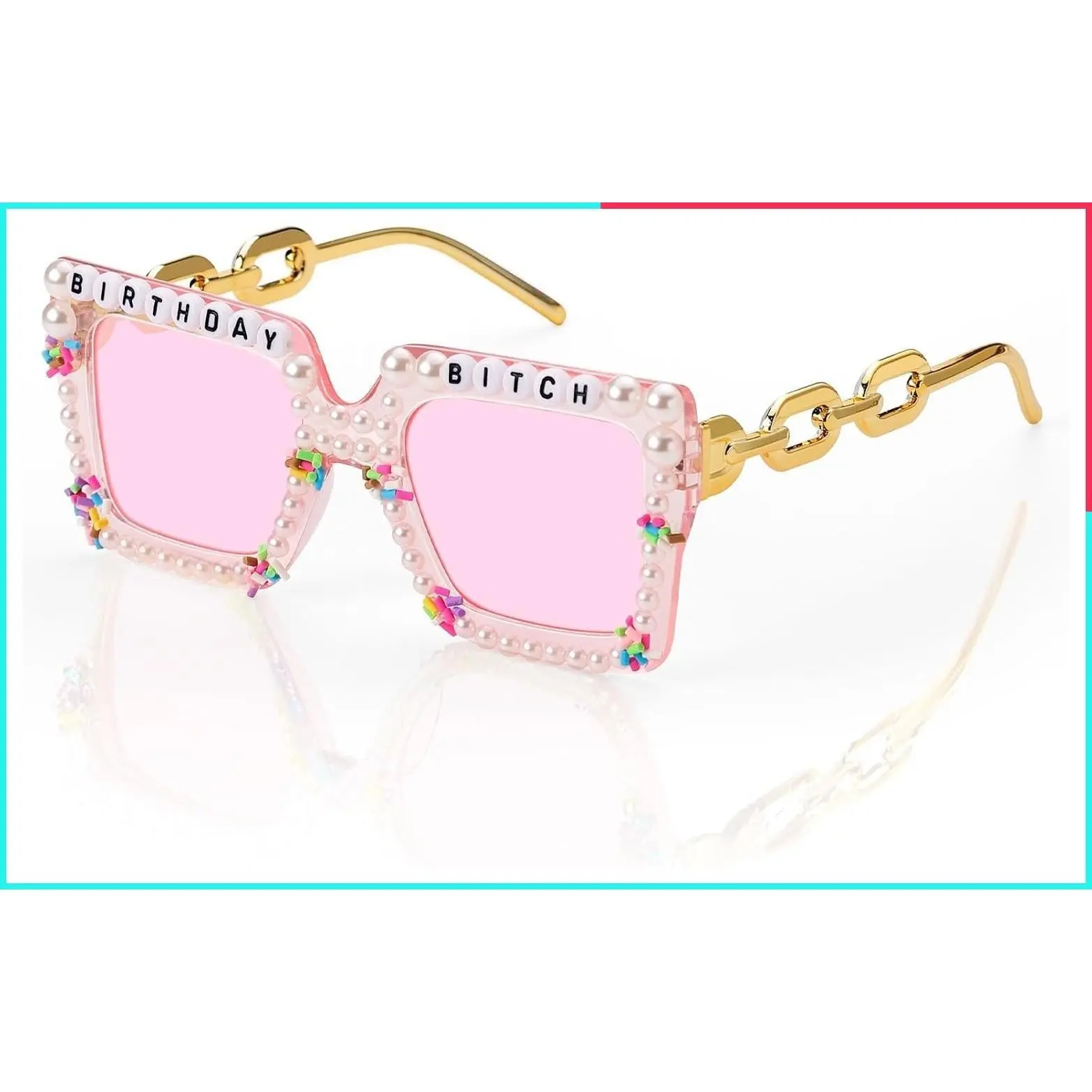 Pink Square Sunglasses for Women - Cute Happy Birthday Party Glasses, Fun Novelty Sun Glasses Birthday Gifts