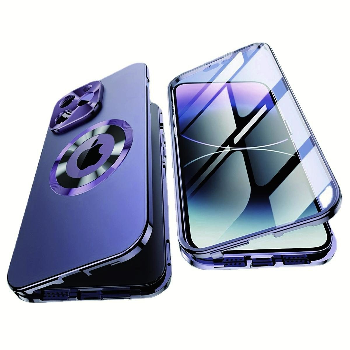 High-Definition Privacy Protection Case, Strong Magnetic Metal Frame, Dual-Sided Transparent Glass, Lens Protector, Compatible with iPhone 17 16 15 14 13 12 Plus Pro Max E Air