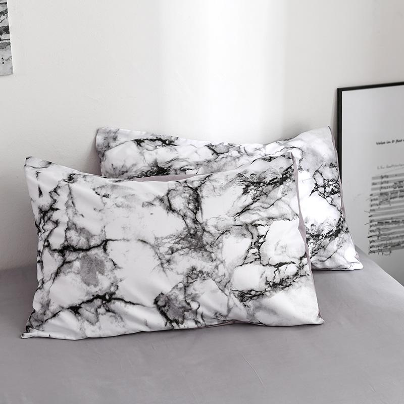 Marble Pattern Plain Color Printed Decorative Duvet Cover Set, Comfortable Bedroom Accessories, Includes 1 Fitted Sheet and 1/2 Pillowcases