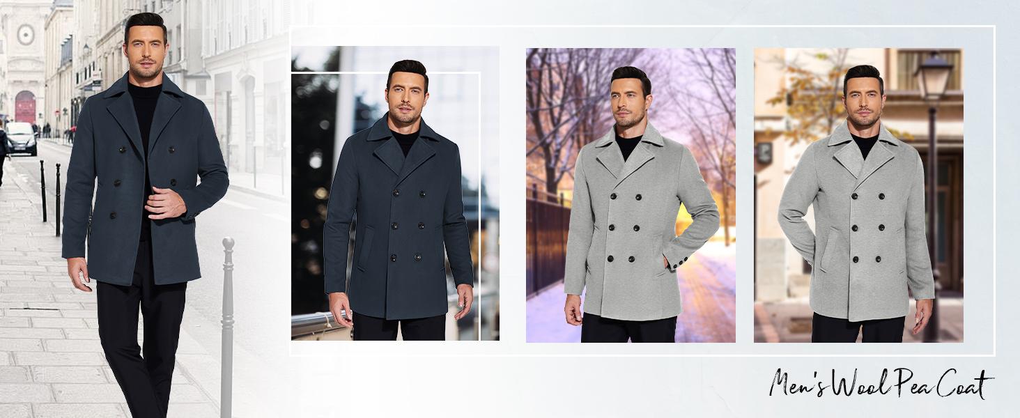 COOFANDY Men's Double Breasted Pea Coat Winter Overcoat Short Trench Coat Notched Collar COOFANDY Men's Double Breasted Pea Coat Winter Overcoat Short Trench Coat Notched Collar