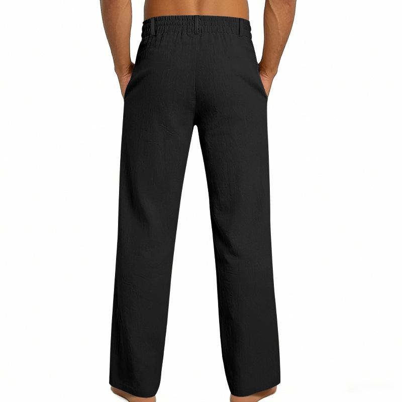 Men's 2026 Spring Summer Plain Linen-Cotton Fabric Wide Leg Trouser, Irregular Cross Buckle Waist, Loose Fit for Big-Tall Menswear, Ideal for Beach Vacation & Daily Commute (Polyester-Blended Option Available)
