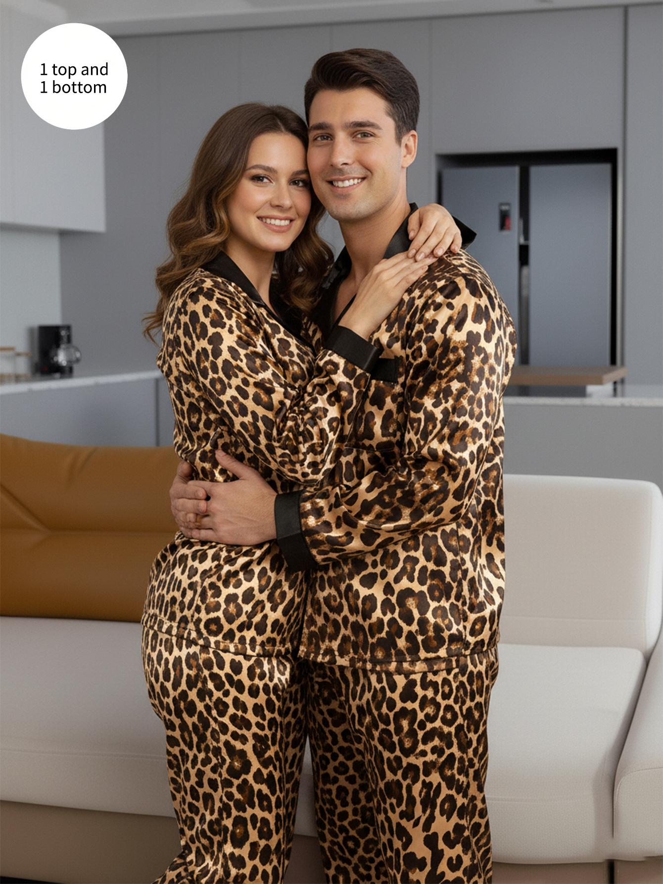 Couple Long Sleeve Spring Autumn Sleepwear, Comfortable Home Wear for Men and Women, Leopard Print Two-Piece Set, All Seasons