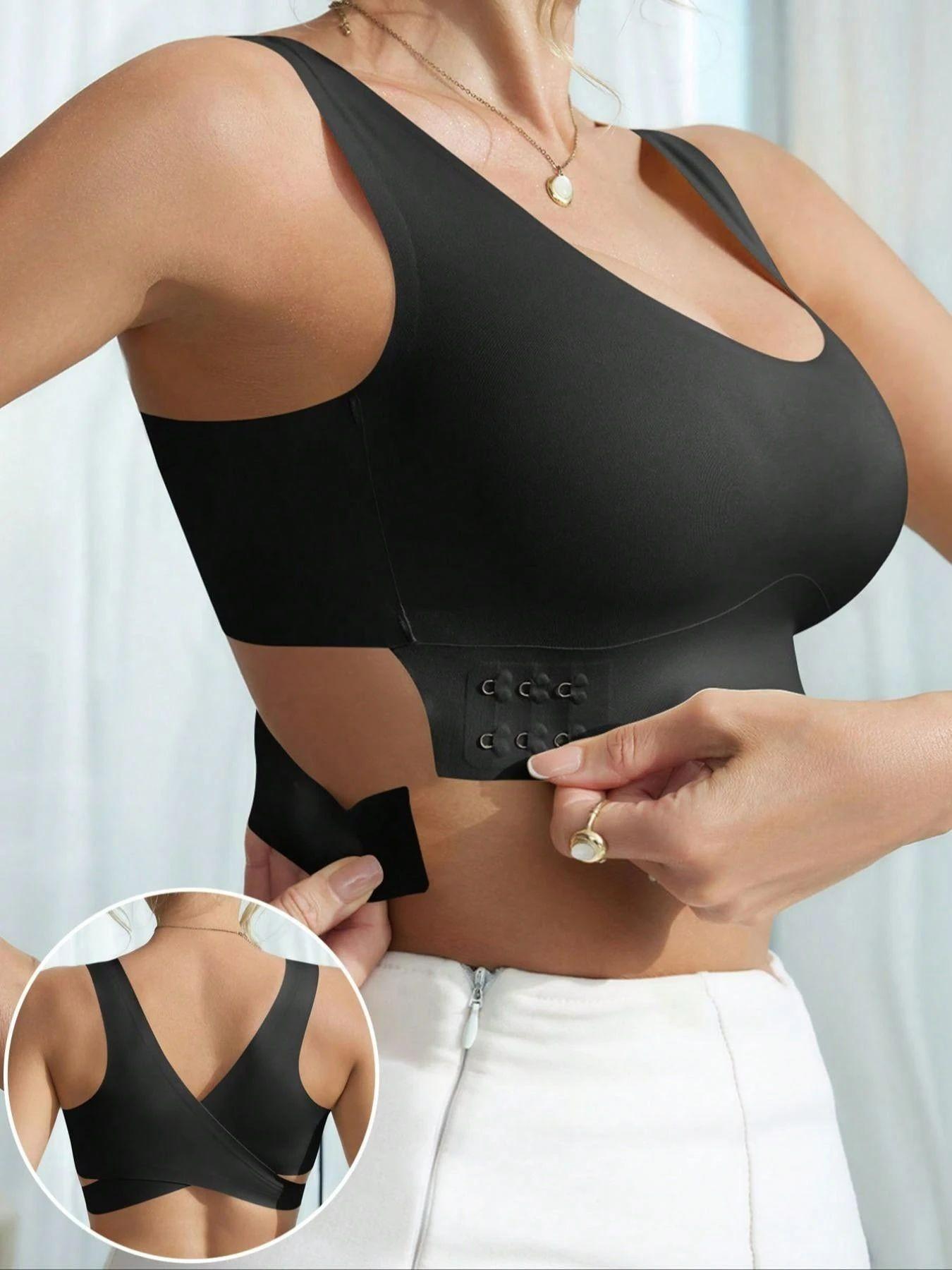 Plus Size Seamless Crisscross Back Bra for Women - Wire-Free Front Closure Support, Invisible Shapewear Bra for All Day Wear