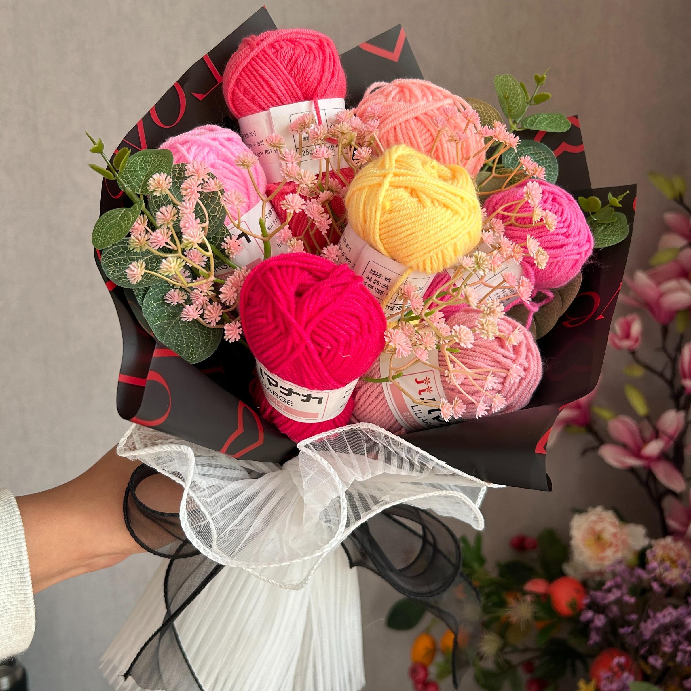 Knitted Bouquet Customizable Gift Anniversary Present with Packaging, Hooked Flower Doll DIY Any Favorite Knit Item Christmas Thanksgiving