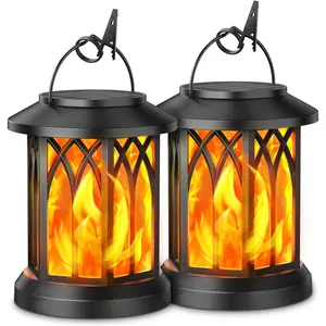 Solar Lights Lantern Outdoor, Flickering Flames Solar Outdoor Lights, Solar Lanterns Outdoor  with Bigger Panel, Lanterns Decorative Outdoor for Yard Garden Decor, 2 Pack
