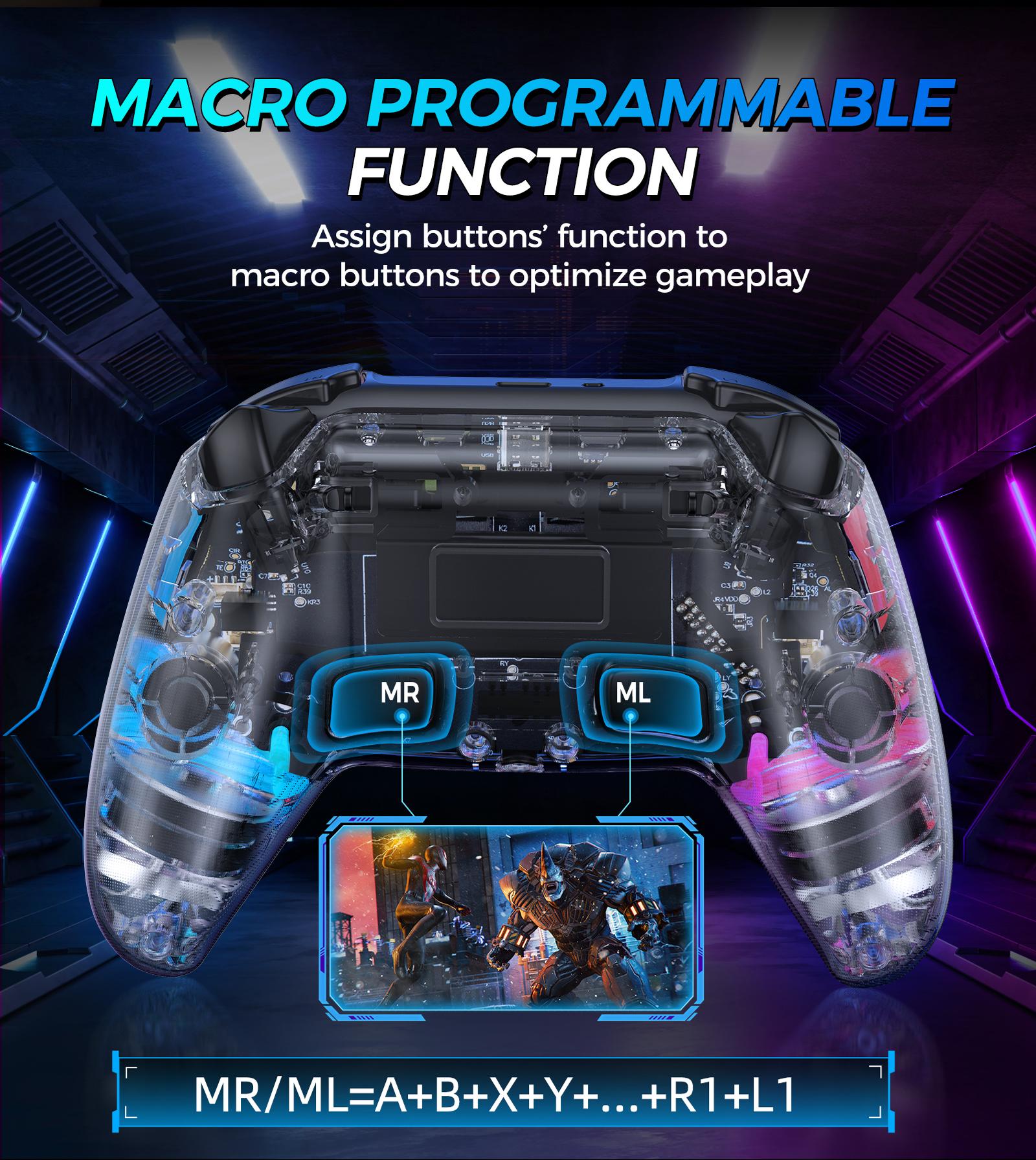 IINE Bastet Wireless Transparent Controller for PS4/Switch/PC/Android/iOs with Touchpad Hall Effect Trgger Hall Joystick Headphone Jack Macro & Turbo 6-Axis Gyro Sensor