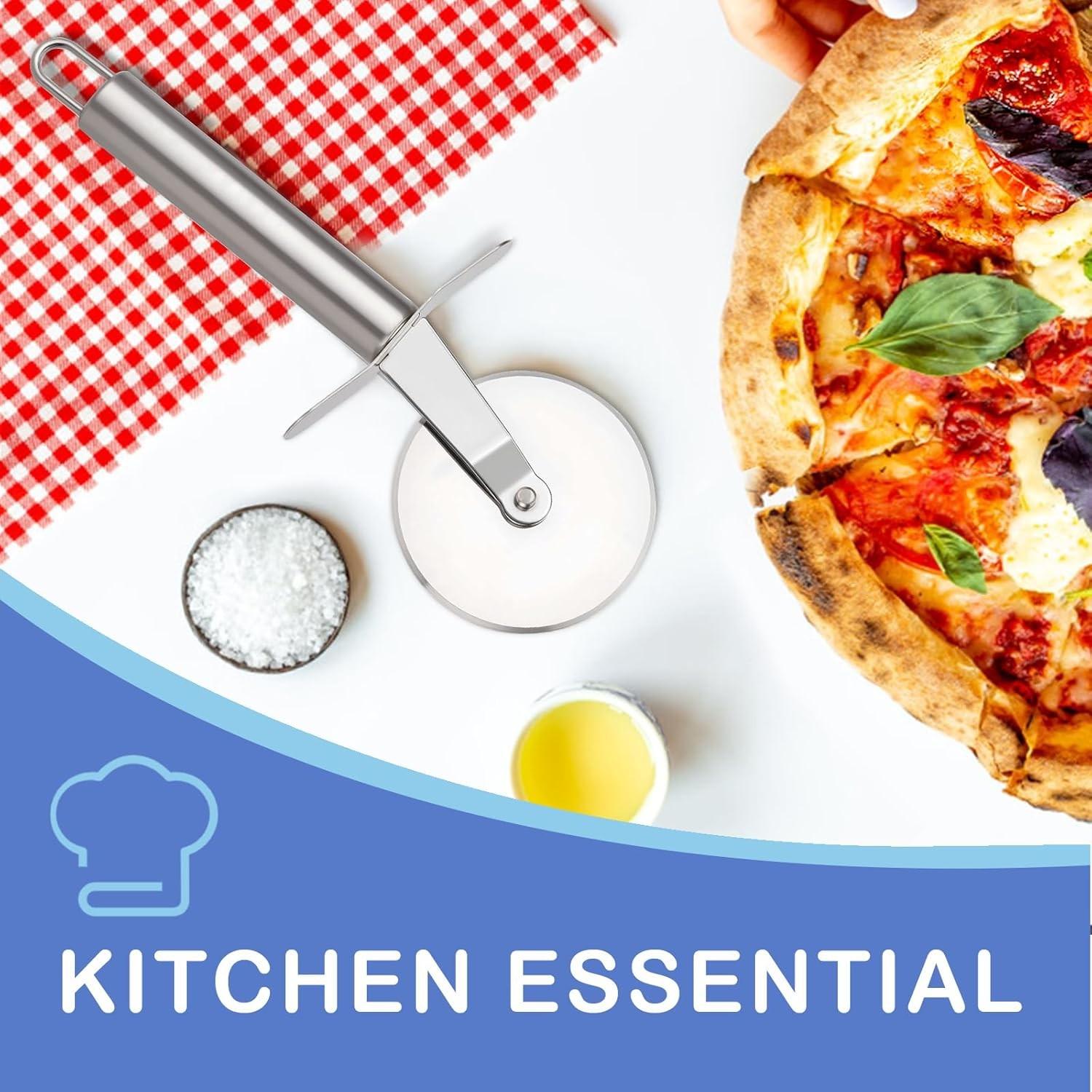 Stainless Steel Pizza Cutter, Sharp Rotating Blade, Ergonomic Non-Stick Handle, Easy Cutting for Pizza, Cheese, Dough, 1pcs