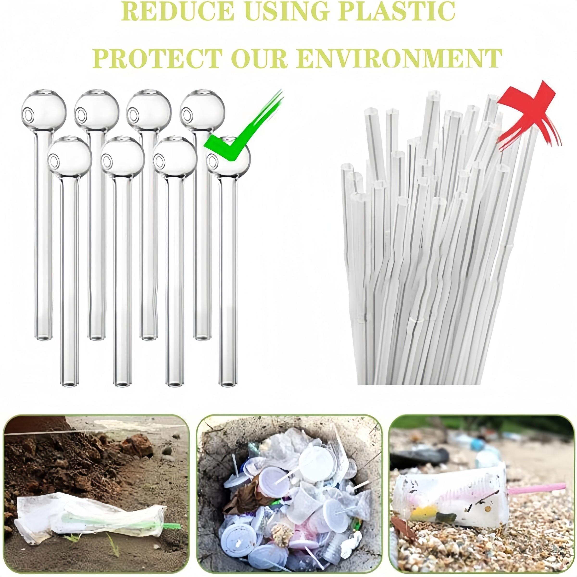 8-Pack Creative Round Tip Glass Straws, Reusable and Easy to Clean, Includes Cleaning Brush, Ideal for Outdoor Travel, Couples, Parties