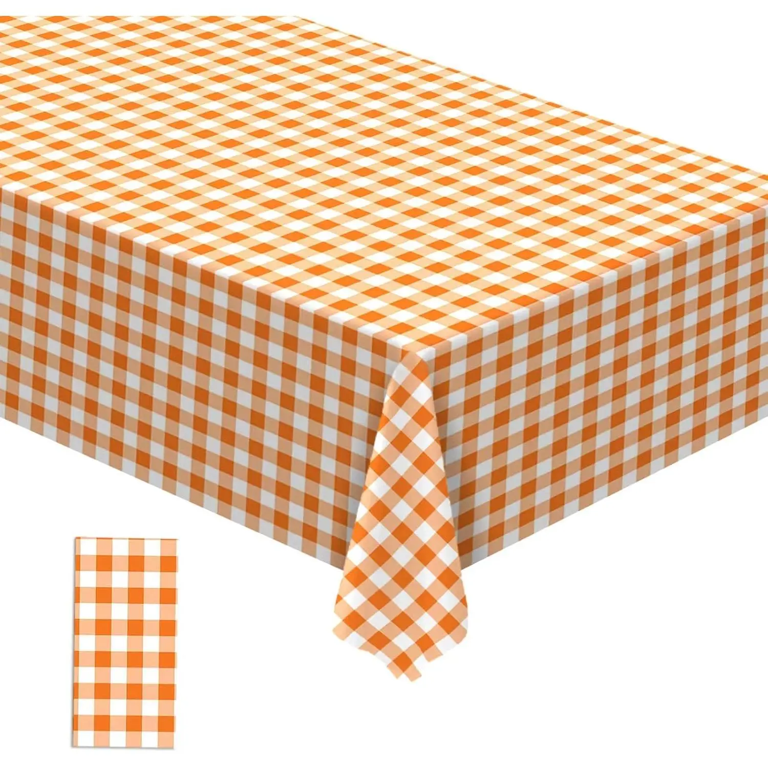 Orange and White Checkered Tablecloth Plastic Fall Thanksgiving Decoration Buffalo Check  Disposable Table Cloth Dining Room Kitchen Decor 54 x108 Inch -Pack of 1 (Orange and White)