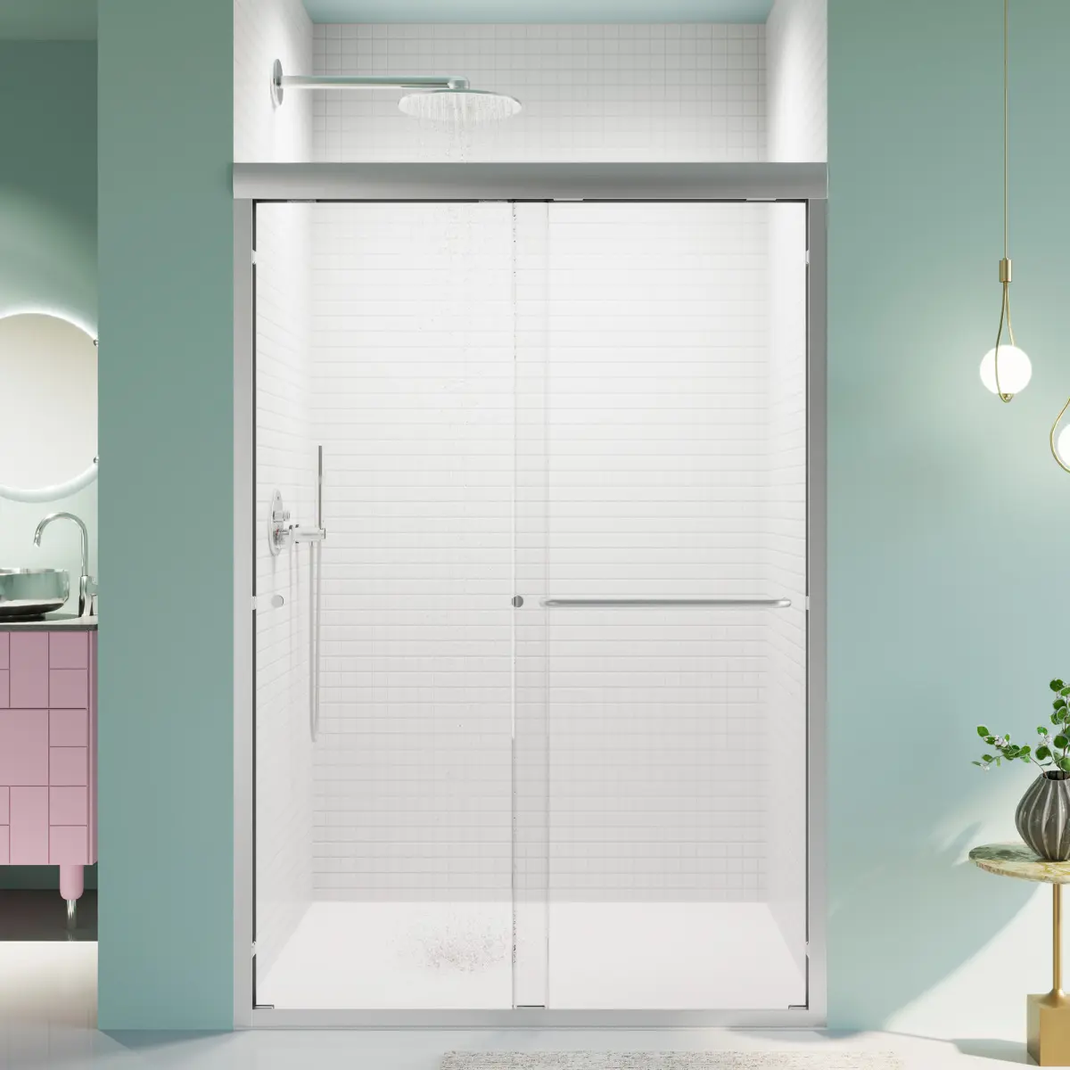 44"-48" W x 72" H Semi-Frameless Double Sliding Shower Door – Bypass Design with 1/4" (6mm) SGCC Tempered Glass, Chrome Finish, Smooth Gliding System, Rust-Proof Hardware, Space-Saving Bathroom Upgrade