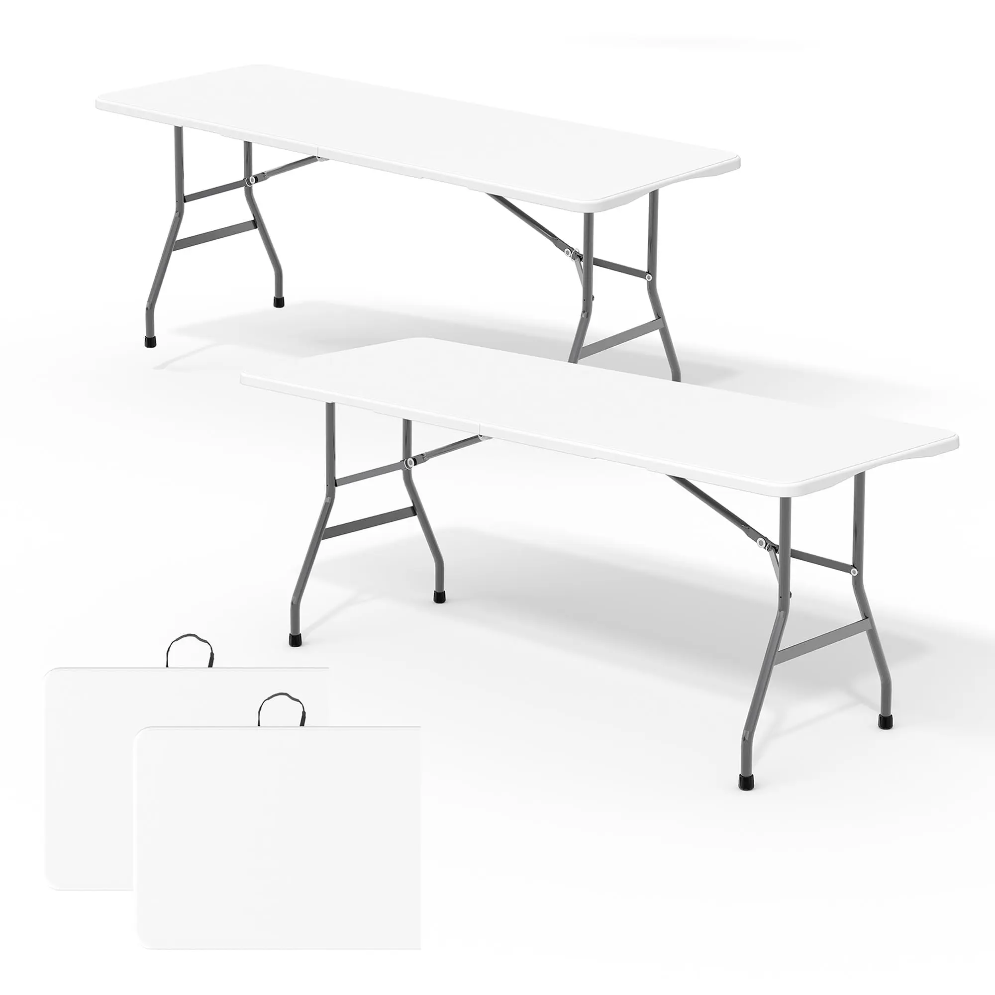 6FT Portable Folding Table 2 Pack - Durable HDPE Foldable Tables with Carry Handles for Easy Transport and Storage, Ideal for Indoor and Outdoor Use