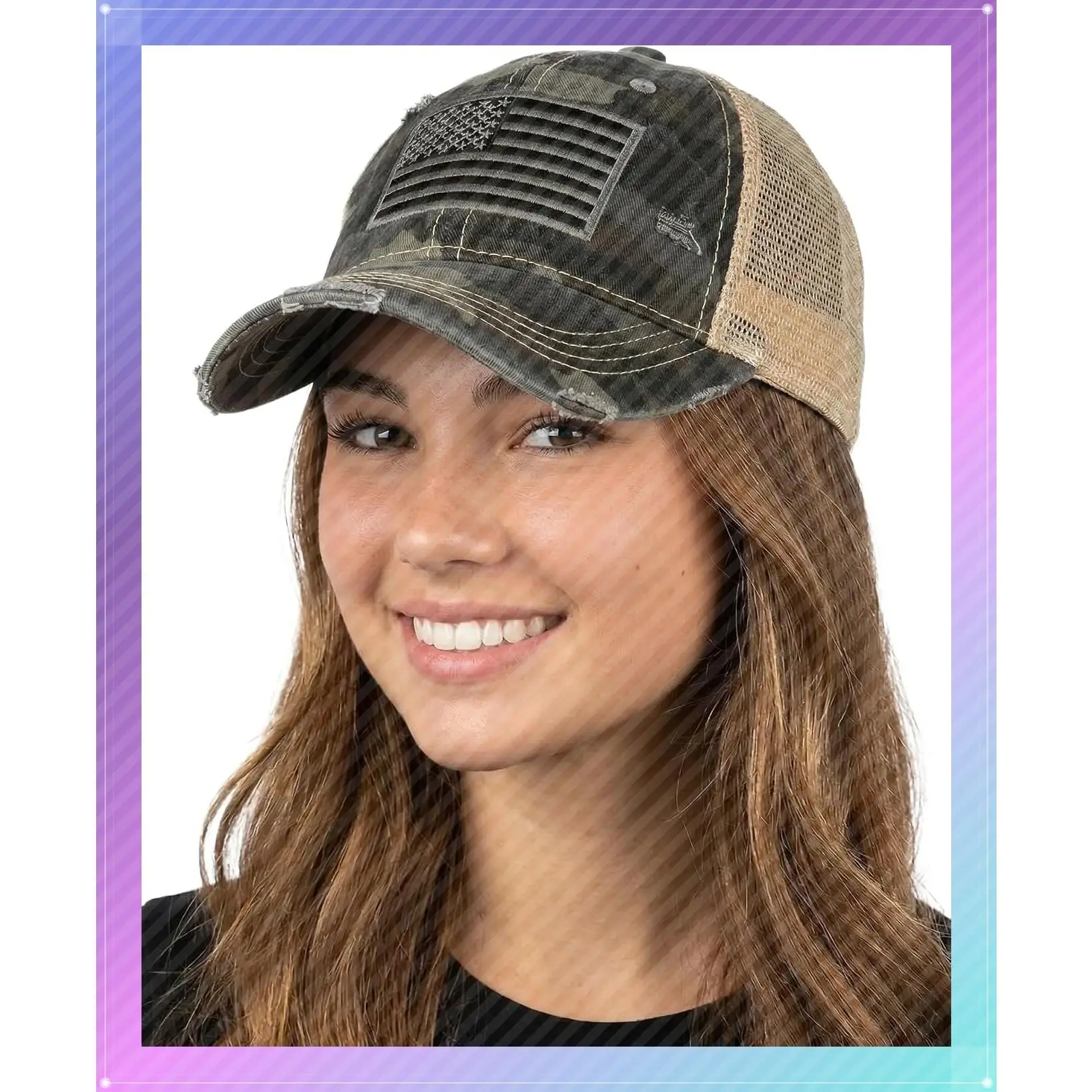 Distressed Mesh Low Profile Trucker Hat Snapback Cap | Distressed trucker with breathable mesh panels for rodeos, country concerts, ranch work, festivals & Western styleGift