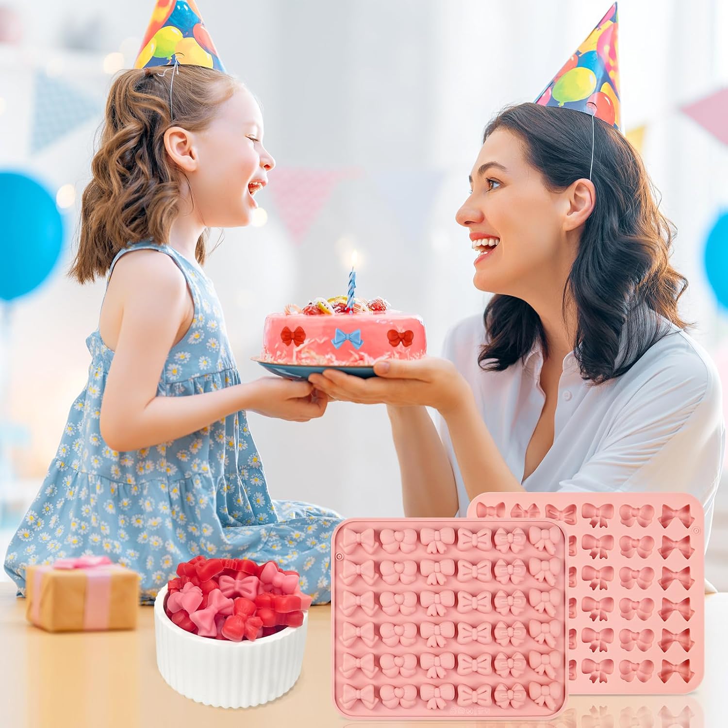 Chocolate Bow Molds, Silicone Bow Molds, 2-Pack Mini Silicone Ice Molds, Fondant Bow Molds, Suitable for Decorating Chocolates, Candies, Gummies, Sugars, Cookies, Cakes, and Cupcakes.