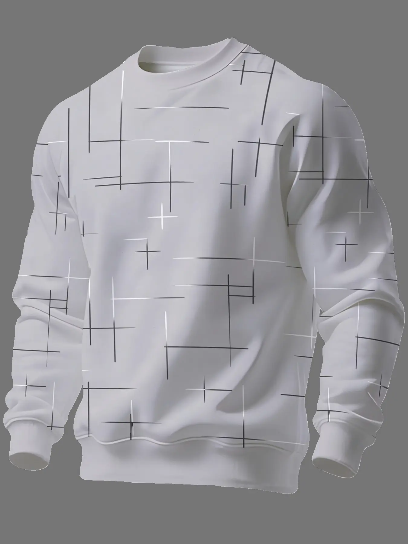 Men's Long Sleeve Round Neck Sweatshirt Pullover, Abstract Geometric Print Design, Casual Daily Wear, Spring and Fall Fashion Top