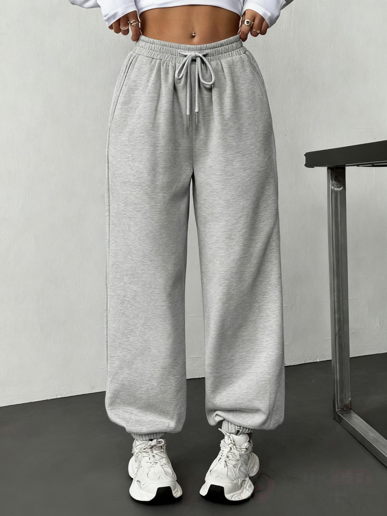 Women's Solid Drawstring Waist Thermal Lined Sweatpants, Casual Pocket Jogger Pants for Daily Wear, Ladies Bottoms for All Seasons