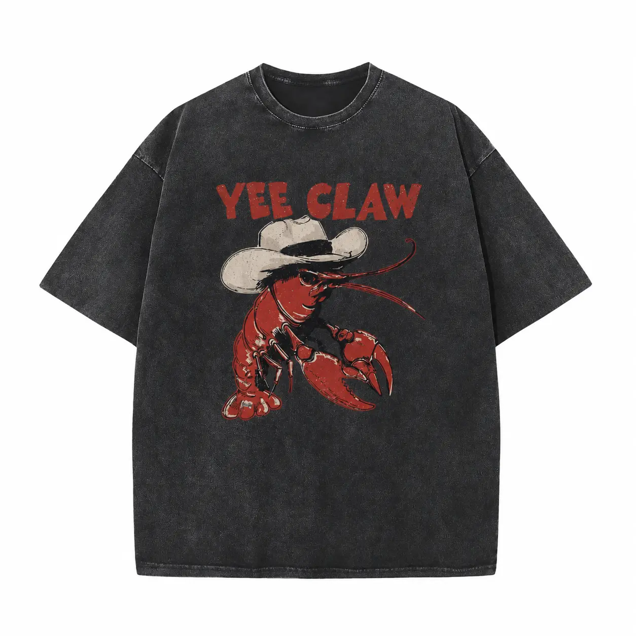 Yee Claw Funny Lobster Graphic T-Shirt - Women's Vintage Acid Wash Summer Tee - Retro Western Cowboy Crawfish Oversized Top