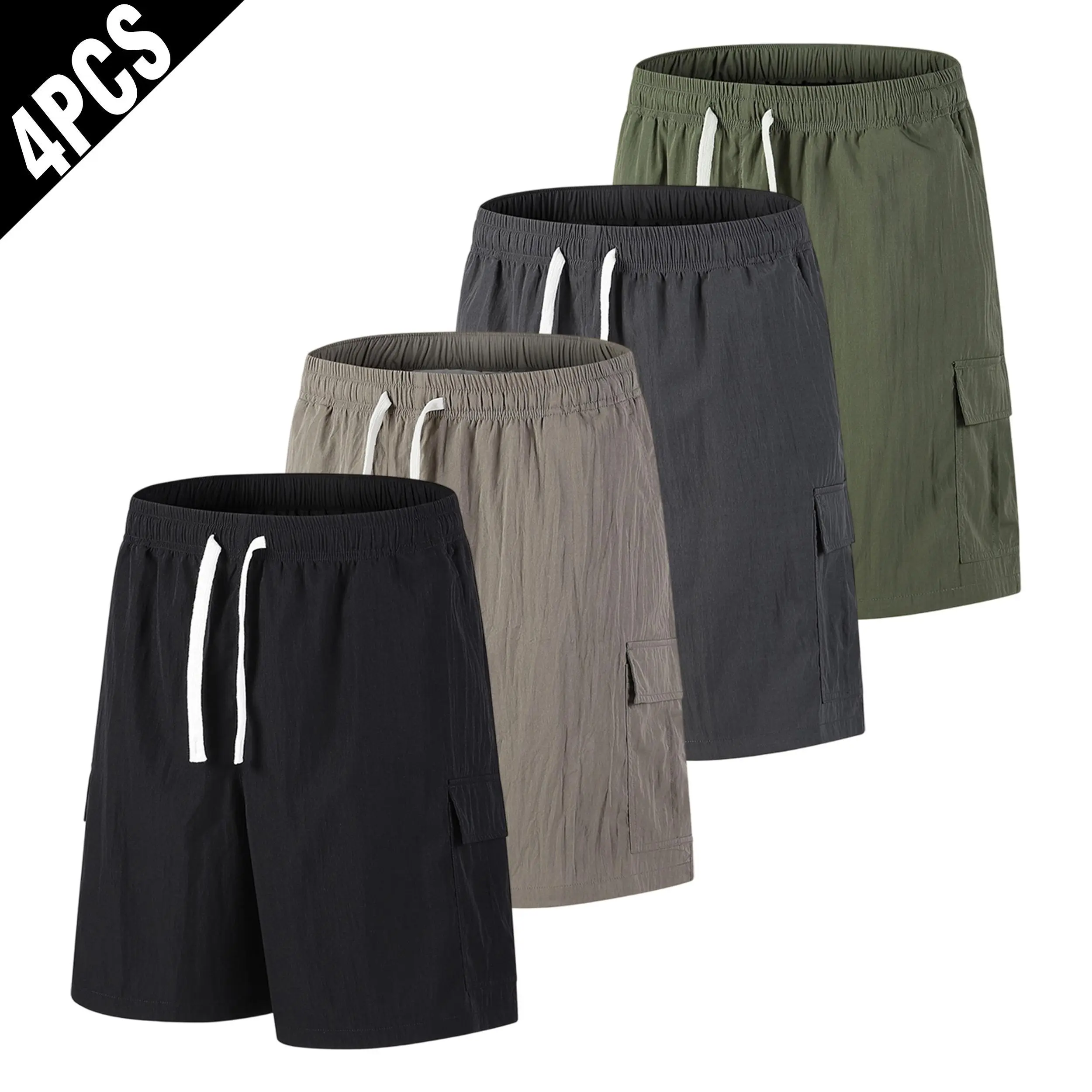 Men's 4-Pack Lightweight Cargo Shorts, Casual Loose-Fitting Above the Knee Cut with Drawstring Waist, Quick-Dry Fabric for Outdoors, Large Sizes indoor workout casual short daily style lounge athletic running breathable summer outdoor short