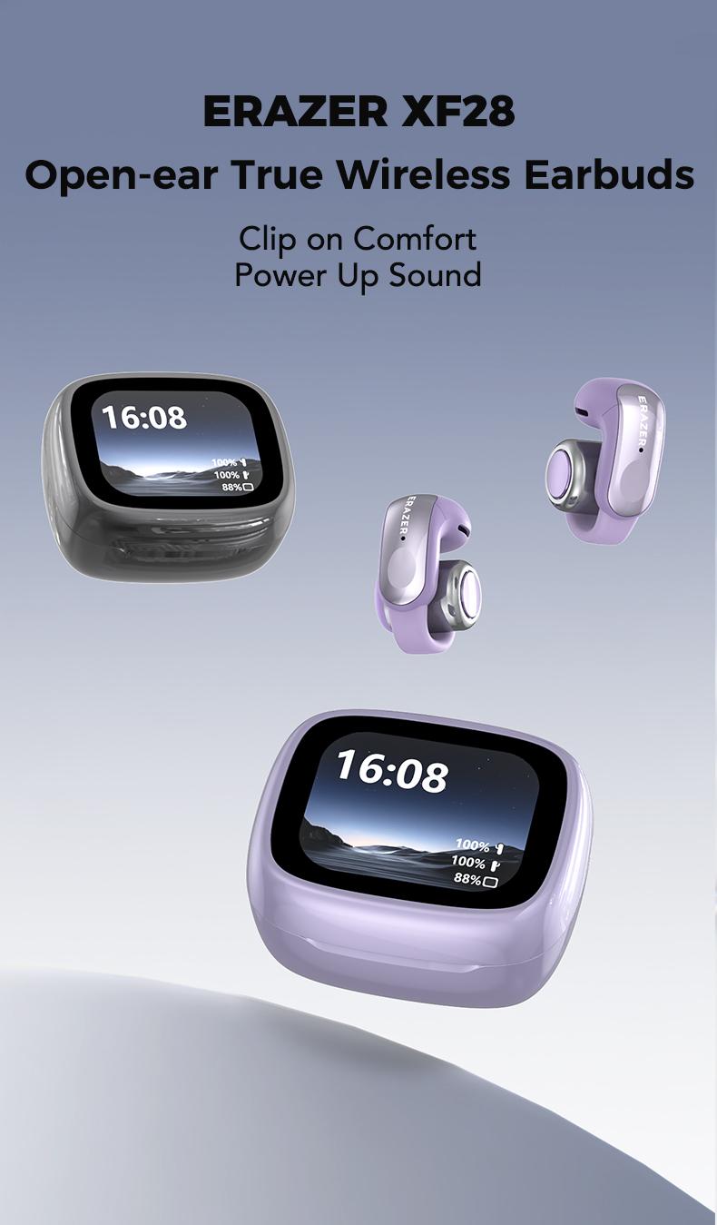 ERAZER XF28 Translation Earbuds Smart Touchscreen Bluetooth Earbuds, Clip on Earbuds Wireless, Touch Screen Long EnduranceM Bone Conduction for Sports Running Working Free APP Fit IOS & Android Download App to use Translation Function