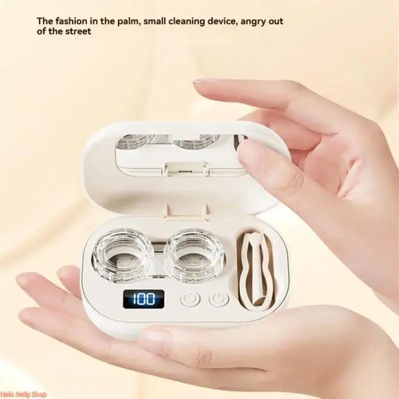Rechargeable Ultrasonic Contact Lens Cleaner - 2 Modes (2 Speeds), 360° Deep-Clean Tech, Glasses Vanity Mirror, Lens Storage, Home Organizer for All Lenses & Glasses