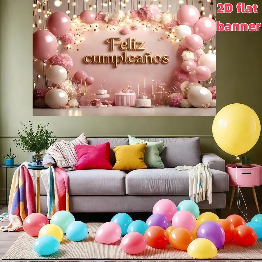 Shiny Princess Theme Flower and Cake Birthday Banner, Party Flag, Polyester Material, Home Decor, Indoor Outdoor Parties, Photo Background