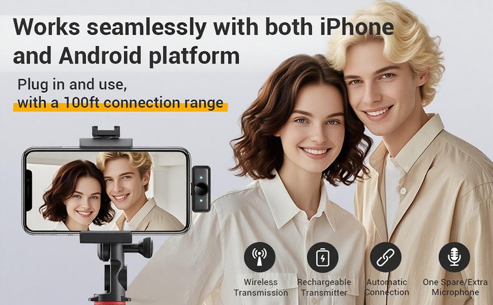 Wireless Lavalier microphone for iPhone/Android – Magnetic mini Mic for Vlogs, ASMR,LIVE,Clear Audio Recording,Noise Cancelling,With Charging Case