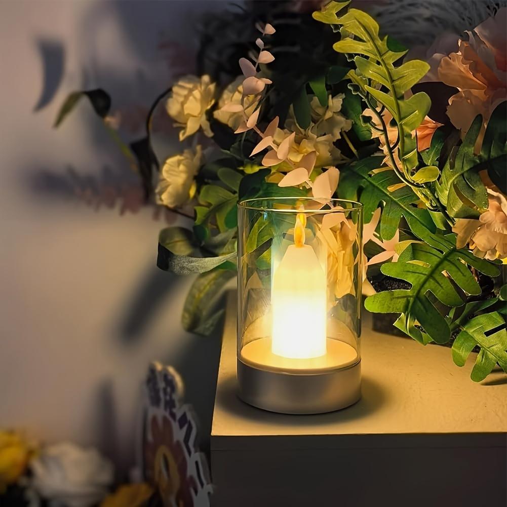Small Candle Table Lamp Cordless Gesture Sensor Control Night Light Lamp Glass Flameless Candle Dimmable Table Candle Lantern Rechargeable Warm Light Lamp for Bedroom/Restaurant/Cafe
