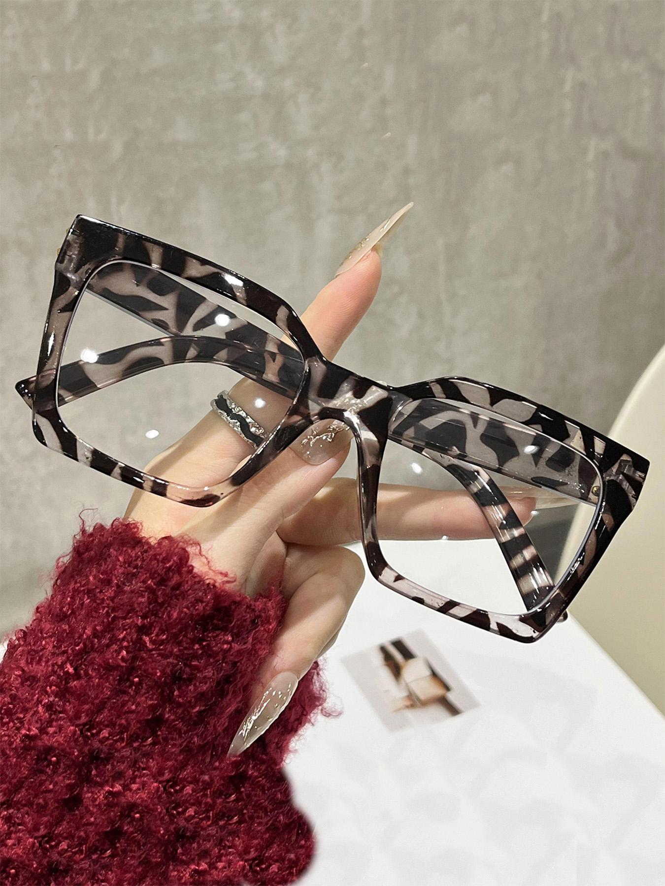 Square Large Frame Blue Light Blocking Glasses for Women, Simple Versatile Plain Face Glasses, Full Rim PC Acetate Frame, Unisex Casual Decorative Eyewear, Square Frame Eyeglasses, Stylish Square Frames