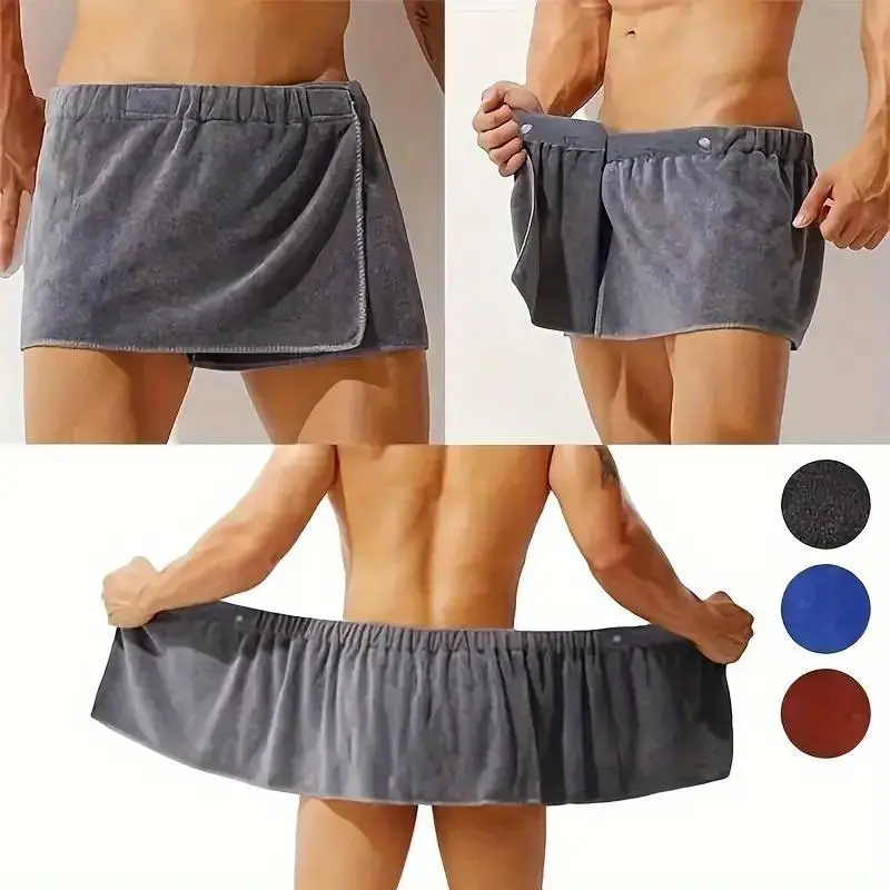 Men's Ultra-Soft Synthetic Microfiber Wearable Bath Towel Robe - Lightweight, Water-Absorbent, Solid-Color Short Style, Ideal for Adult Daily Home Bathroom Use, Fitness, Spa, Loved Ones Christmas Gift