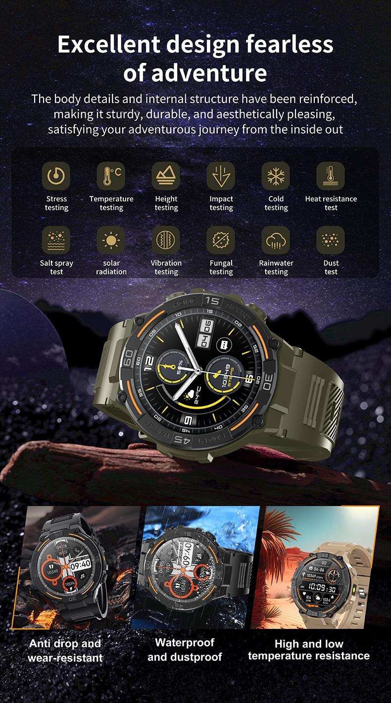 Outdoor smart watch, 1.53-inch touchscreen with wireless calling, over 100 sports modes and watch faces, AI voice assistant, compatible with Android and iPhone, flashlight function, fitness watch wearable device, stainless steel strap waterproof watch.