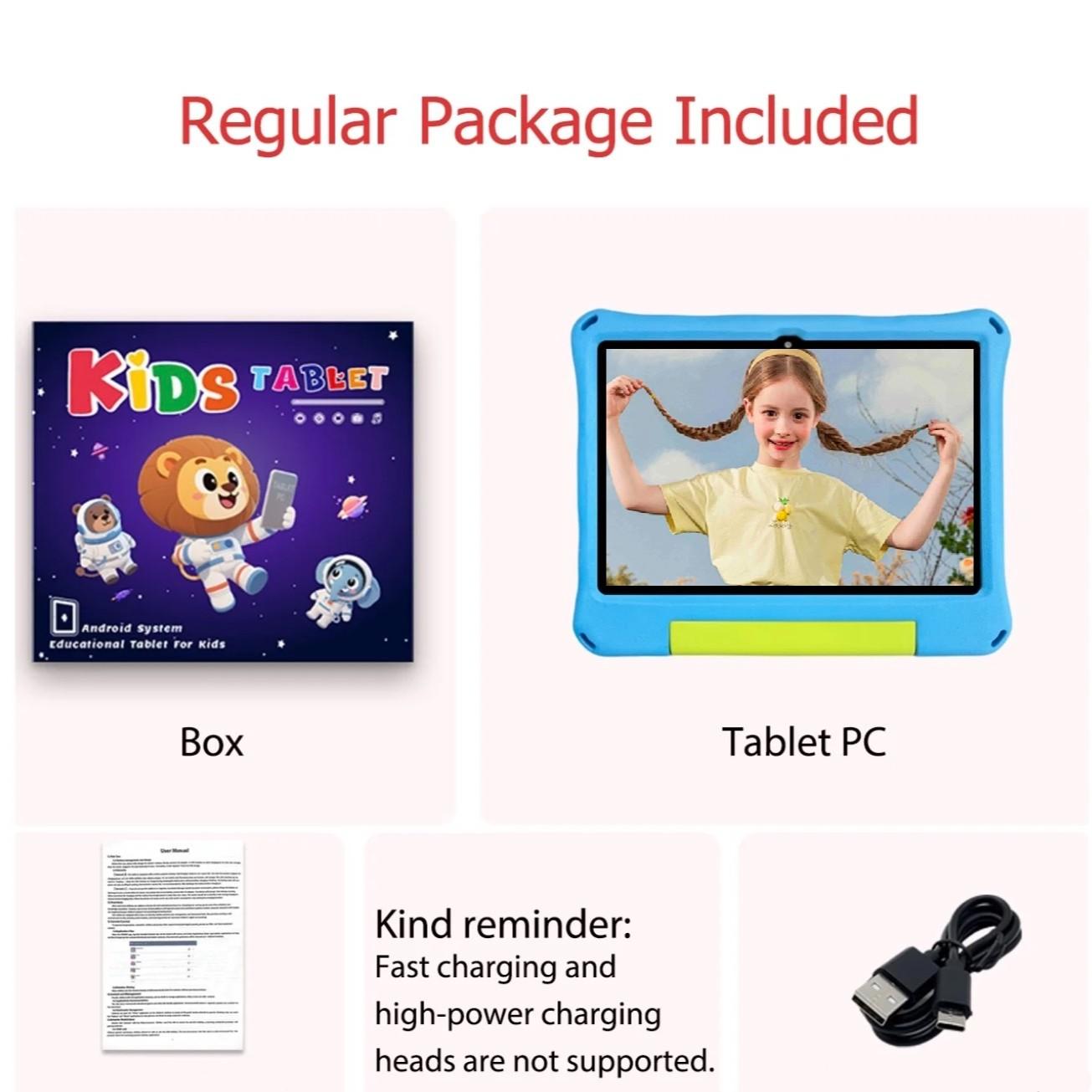 10.1 Inch Android Tablet for Kids Ages 3-12, Home Use, Movies, Internet, Wireless Connection, Games, Music, Educational Apps, Holiday Gift