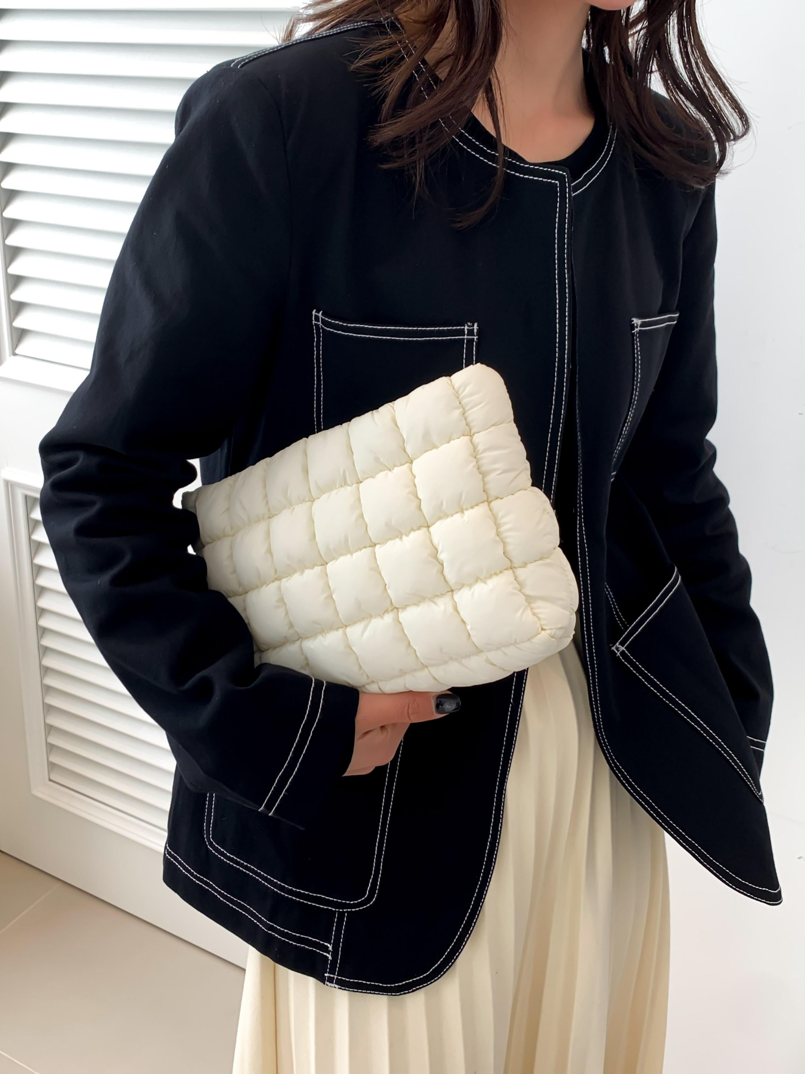 Autumn Winter New Solid Color Quilted Handbag, Large Capacity Travel Storage Bag, Zipper Design, Women's Portable Travel Organizer, Holiday Gift, Durable Pouch