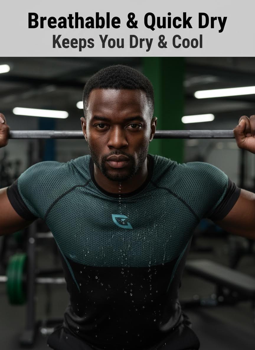 Shark Men's Sport Training T-Shirt, Quick-Dry Fabric & High Elasticity, Lightweight Odor-Resistant, Ideal for Fitness and Sports