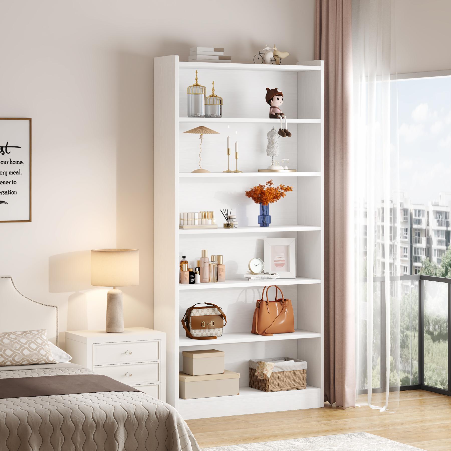 LITTLW TREE 78-inch Tall Bookcase, Modern 7-Tier White Library Bookshelf with Storage Shelves, Large Open Bookcases Display Shelving Unit for Bedroom Living Room Office ikea