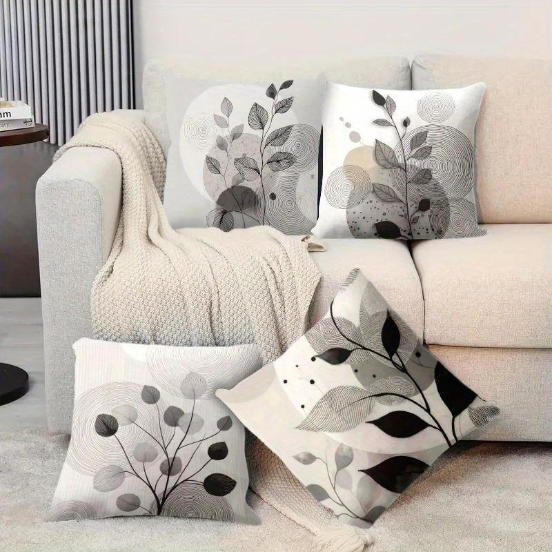 4pcs, Bohemia Themed Throw Pillow Cover, Leaf Pattern Design, Home Spring Décor Products, Suitable Living Room, Bedroom, Sofa and Bed Decoration, 2D Flat, Single Sided Printing, No Pillow Core