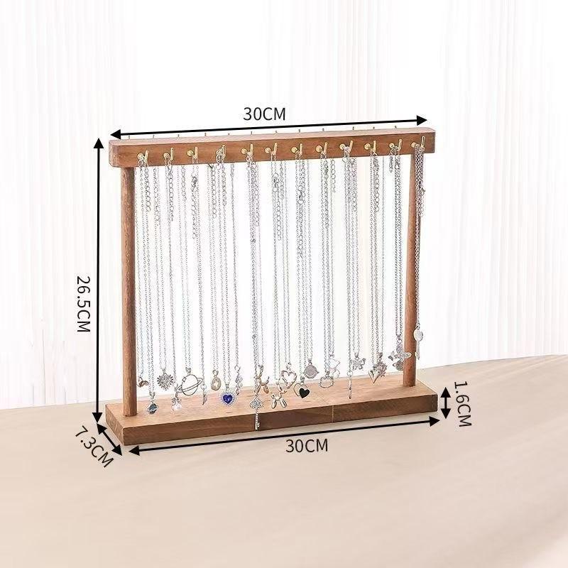 Walnut Color Necklace Display Stand, Solid Wood Jewelry Holder, Handmade Bracelet Pendant Rack, Wooden Storage Organizer