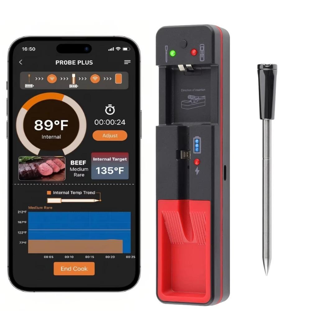 Professional Wireless Meat thermometer with 360ft bluetooth Range, ios android App for Bbq sous vide oven smoker monitoring, Slip-Resistant Portable high-Temp Display for Precision Cooking