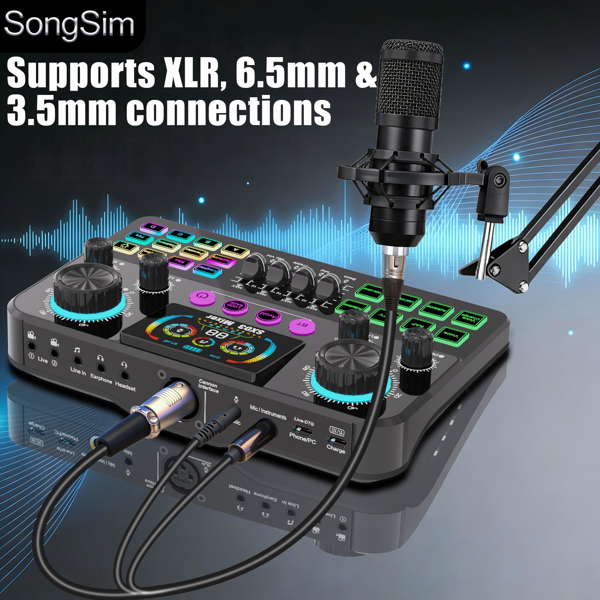 Professional Podcast Voice Changer Kit, Includes Microphone and Stand, 3 Channel Audio Input, OTG/USB Output, Suitable for Voicing, Speaking, Singing