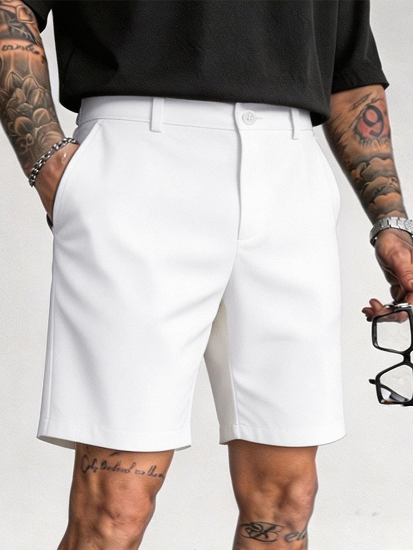 Summer Men's Straight Leg Suit Shorts, Business Casual Minimalist Wrinkle-Resistant, Multiple Colors, Plain Design, Comfortable Knee-Length Shorts, Fit Shorts, Minimalist Fashion Shorts