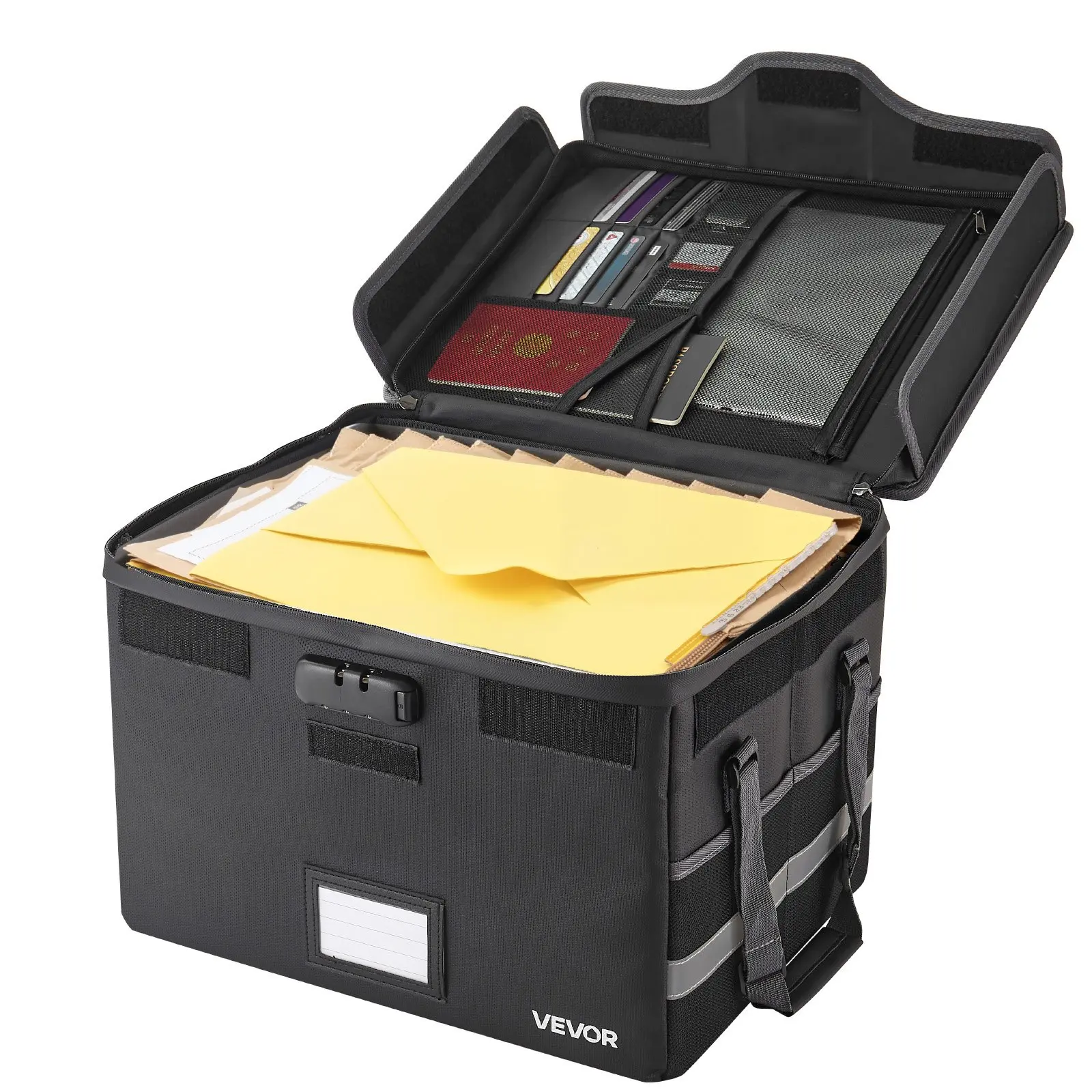 VEVOR Fireproof Document Box, 1832℉ Heat Insulated Fireproof & Waterproof Box with Lock, Portable File Storage Security Organizer Home Office Travel Use, for Passports, Important Documents & Files