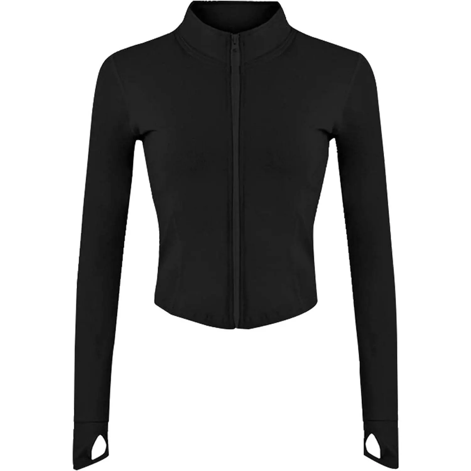 Women's Full-Zip Seamless Workout Jacket - Slim Fit Cotton Fabric Solid Colors Long Sleeve Shirt for Running, Yoga | Workout Sets Women