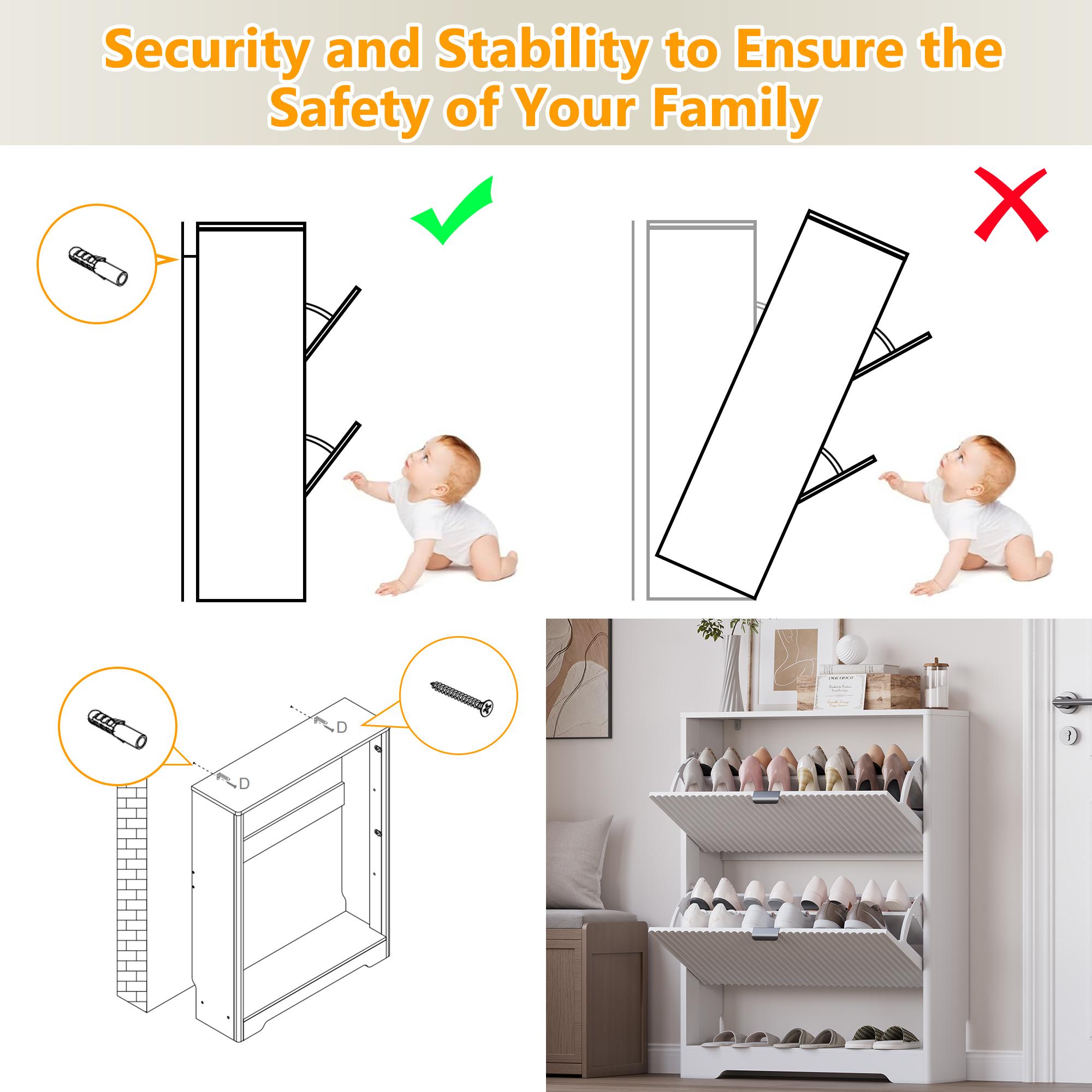 Shoe Cabinet Storage for Entryway with 2 Flip Drawers, Black Fluted Shoe Cabinet with Open Storage, Wooden Hidden Shoe Rack Freestanding Narrow Slim Shoes Organizer for Hallway, Entrance