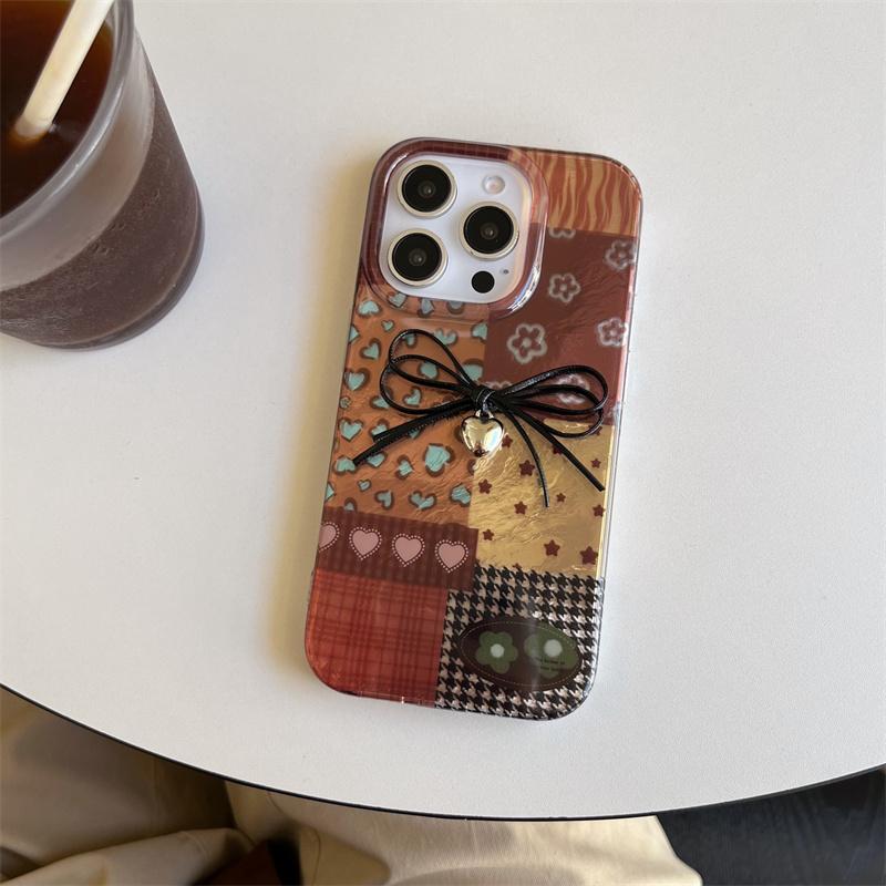 Perforated Vortex IND | Splicing Grid Star Butterfly | Black Bow | Glacier Pattern | Best Friend Gift | Suitable for iPhone 11 12 13 14 15 16 17 Pro Max