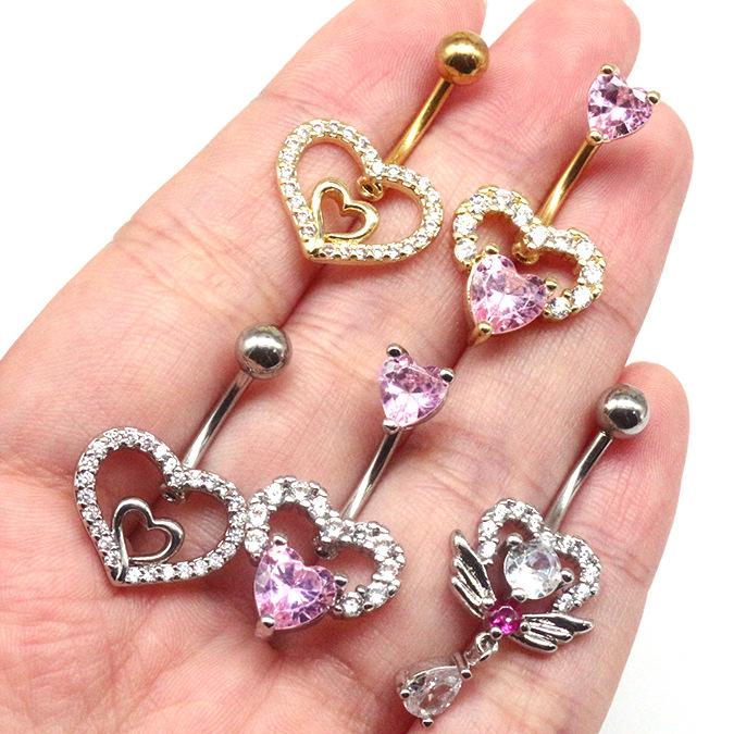 Heart-shaped navel ring, navel stud, navel ornament, water drop pendant, navel ring body piercing jewelry