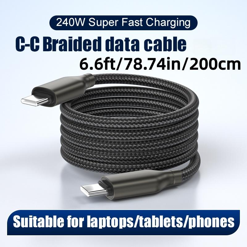 240w Super Fast Charging Cable, Type-C to Type-C, Data Transfer, Car Charger, Compatible with Apple, Android, Huawei, Xiaomi, Samsung, Oneplus, Vivo, Oppo