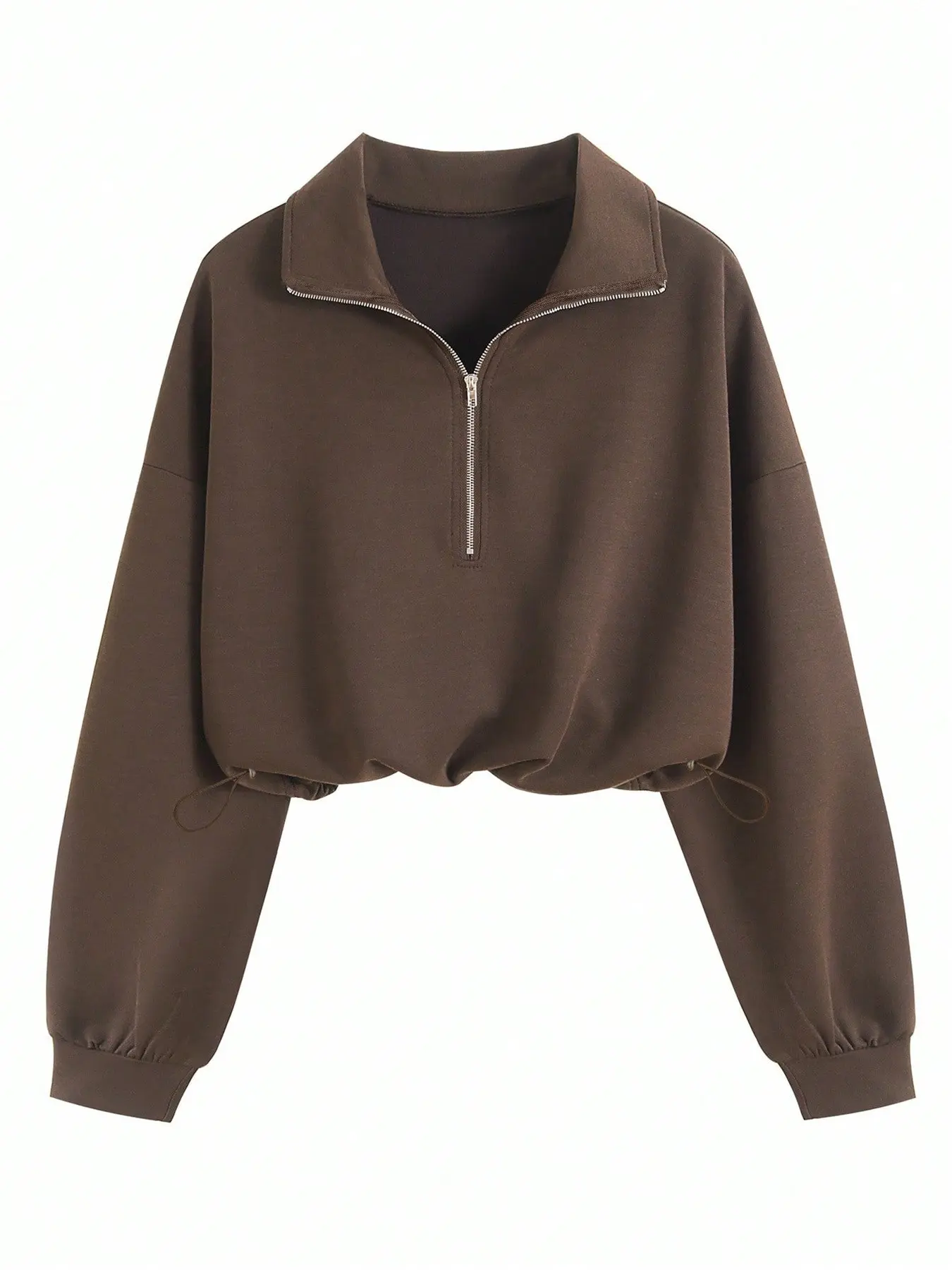 Women's Half Zip Collar Cropped Sweatshirt, Drawstring Hem, Oversized Long Sleeve Pullover, Casual Athleisure Fall 2026